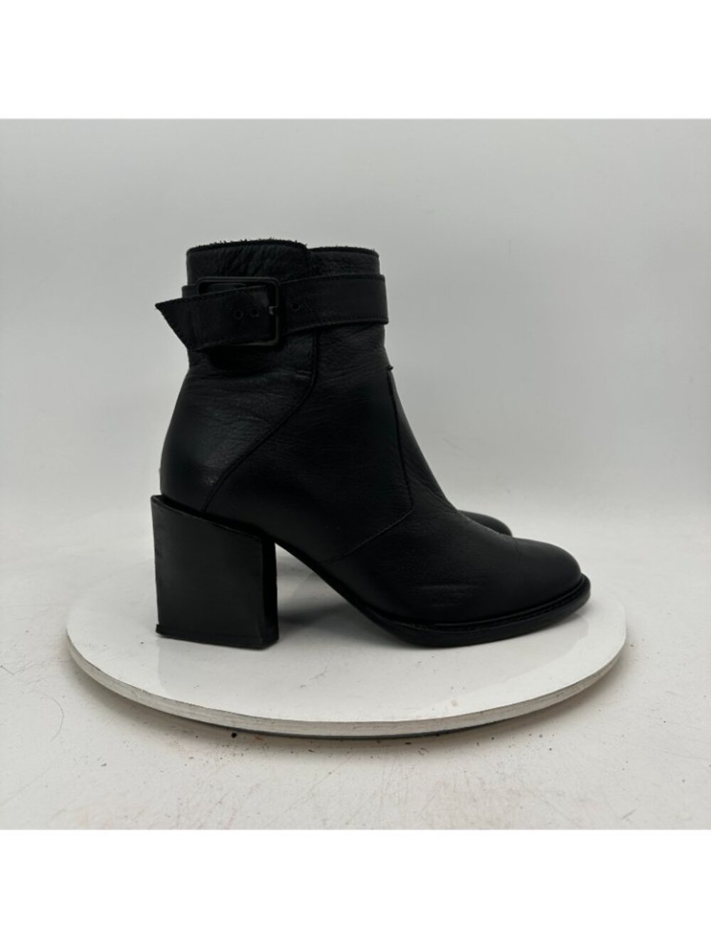 Helmut Lang Women Size EU 37.5 US 7.5 Black Leather Side Zip Block Heel Boot - Picture 4 of 12